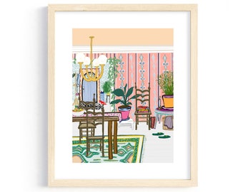 Vibrant Interior Illustration Art Print, Colorful Maximalist Boho Interior Illustration, Eclectic Design Art Print, Vibrant Wall Art