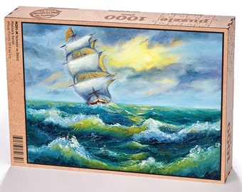 500 Piece Sailboat Ocean Jigsaw Puzzle For Adults & Teens - 20.4x15 Inch Wooden Art Poster