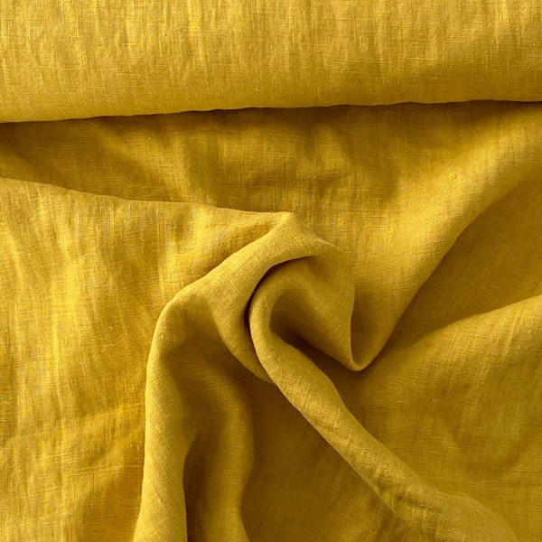Yellow/lemon washed linen fabric by meter, softened linen fabric