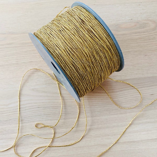 1 mm round elastic cord with lurex Gold color, Elastic cord sparkling, elastic ribbon gold color 1 mm, elastic tape