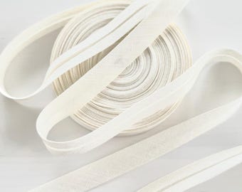Ecru Linen Bias Tape, 20mm Natural Linen Binding, Off White Fabric Tape, Neutral Sewing Trim for Clothing, Linen Ribbon by Meter
