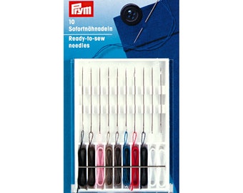 Needles with thread - Ready to sew needles, 10 items - Travel needles set - Urgent clothes repair needles kit