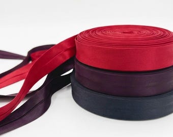 3/4 inch 20mm Satin Bias Binding Tape by Yard, Red Black Eggplant Trim, Single Fold Tape for Sewing Garments, Quilting, Bridal