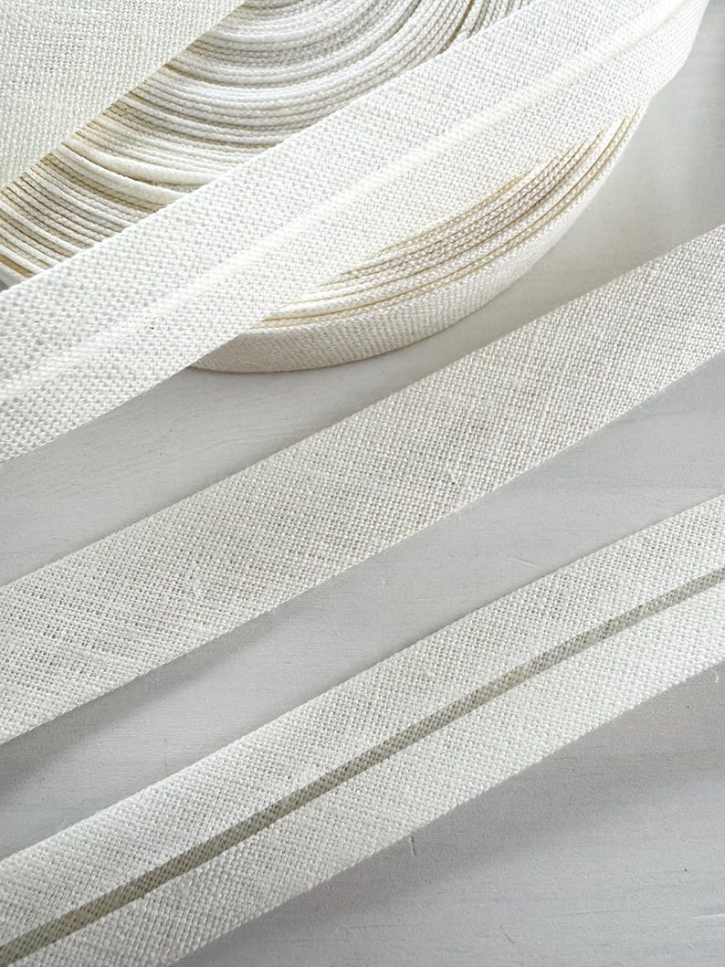 Ecru Linen Bias Tape, 20mm Natural Linen Binding, Off White Fabric Tape, Neutral Sewing Trim for Clothing, Linen Ribbon by Meter image 5