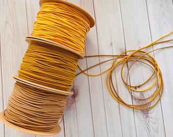 2,5 mm wide elastic cord, 0,10 in Elastic string, Strong elastic cord, Cord for Bracelets,  Mustard elastic Cord, Round Cord, Round Ribbon