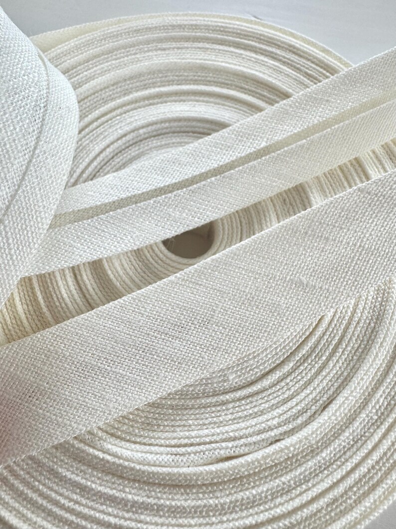 Ecru Linen Bias Tape, 20mm Natural Linen Binding, Off White Fabric Tape, Neutral Sewing Trim for Clothing, Linen Ribbon by Meter image 3