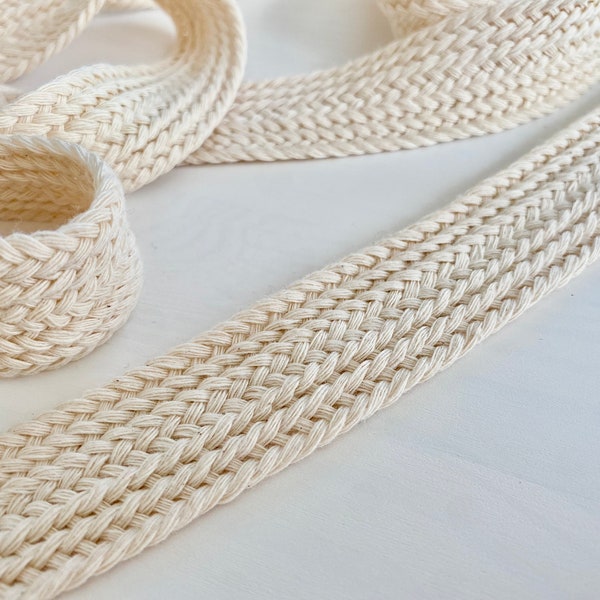 Very soft braided ribbon, cotton trim, ivory color trim, decor cotton ribbon, flat ribbon ivory,2 cm/0.79 in wide natural ribbon