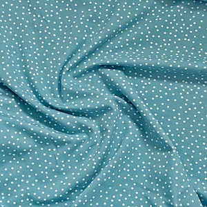 Organic Blue Jersey Knit Fabric: White Polka Dots, GOTS Certified