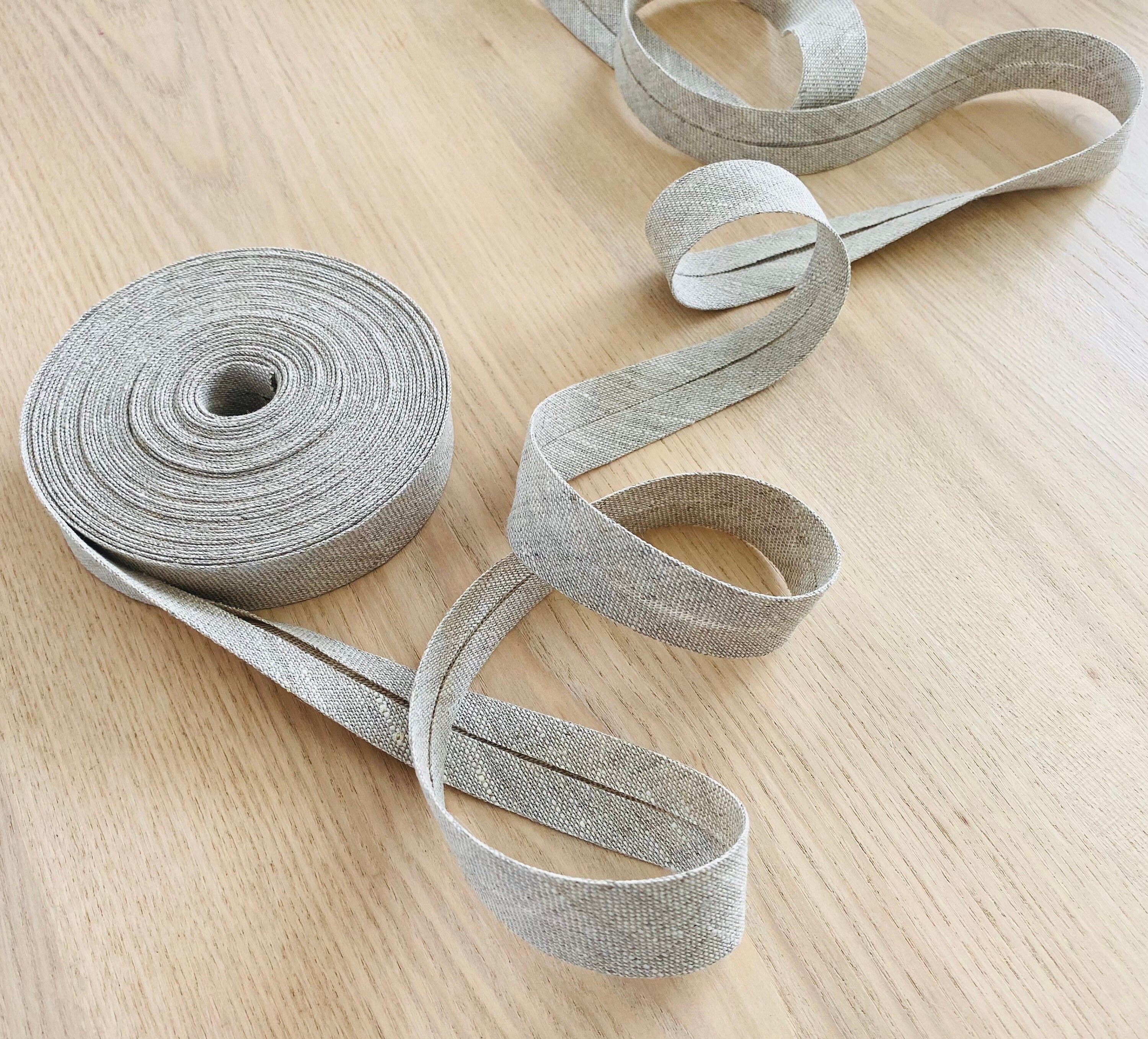 Light Grey Linen Bias Tape - 20mm Natural Binding