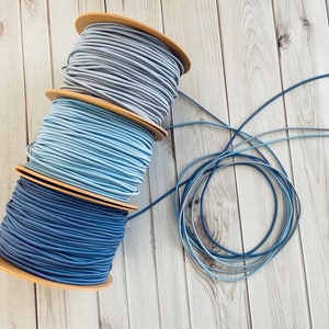 Cordón elástico gris redondo, 2.5 mm / 0.10 en cuerda elástica, cuerda elástica fuerte azul claro, cordón de pulsera, cuerda elástica de elaboración