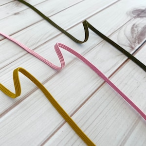5/32'' wide (4 mm) Dark Khaki, Pink, Mustards Flat Elastic tape, Face mask elastic tape, Soft elastic trim, elastic band