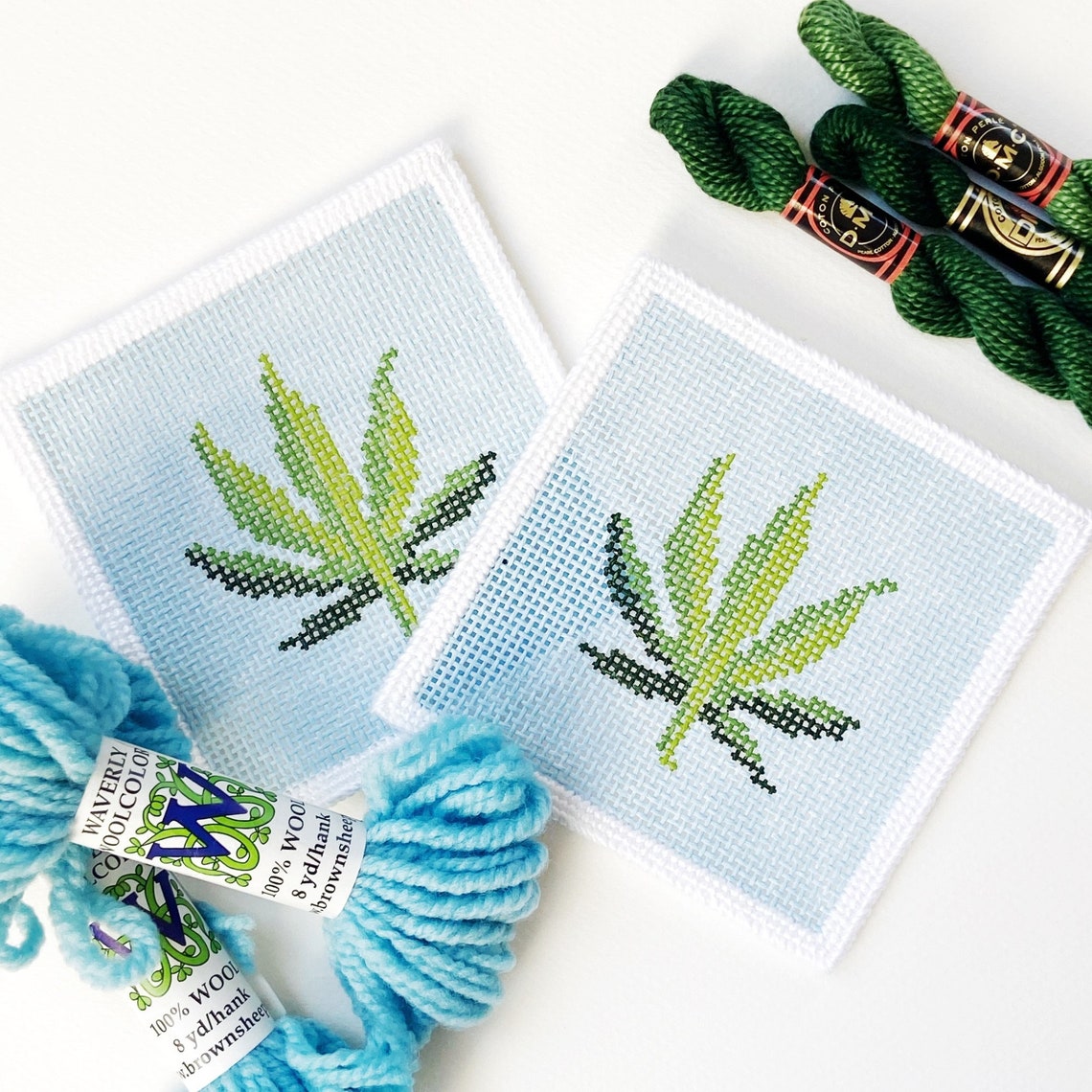 Marijuana Leaf Needlepoint Coaster Kit 2 Canvases With Etsy UK