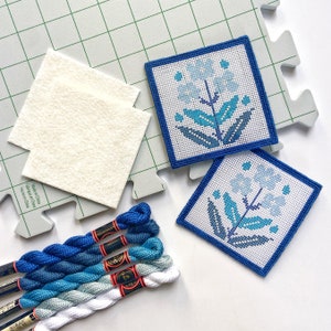 Block Print Flower needlepoint coaster kit (2 or 4 canvases with threads & finishing's)