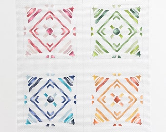 Navajo Coaster Canvas Design - Pink, Blue, Green and Orange