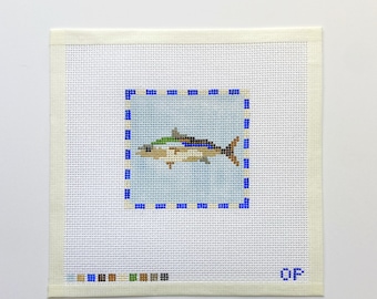 Fish hand painted needlepoint canvas - 13 count mesh canvas