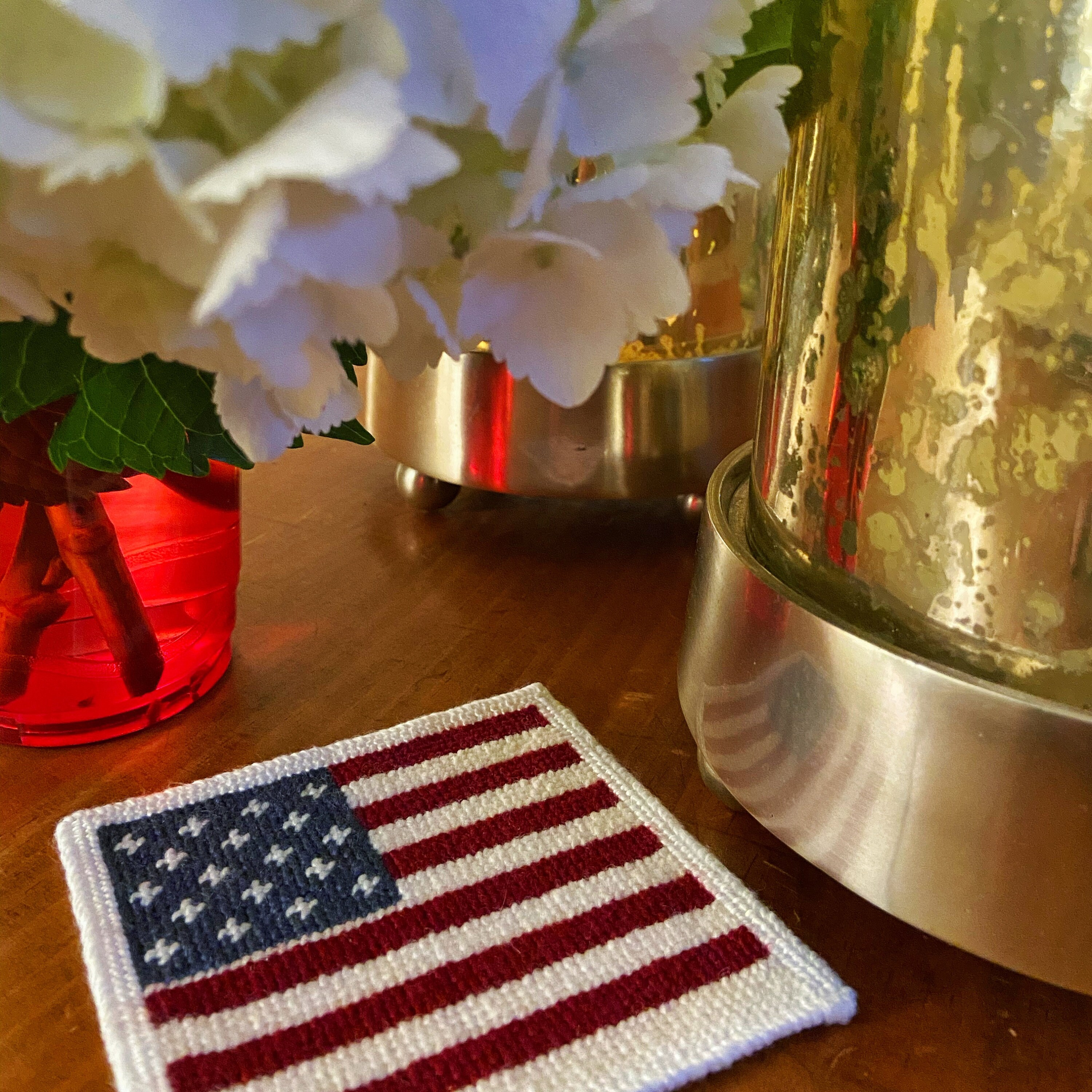 American Flag Needlepoint Coaster Kit 2 Canvases With Threads - Etsy