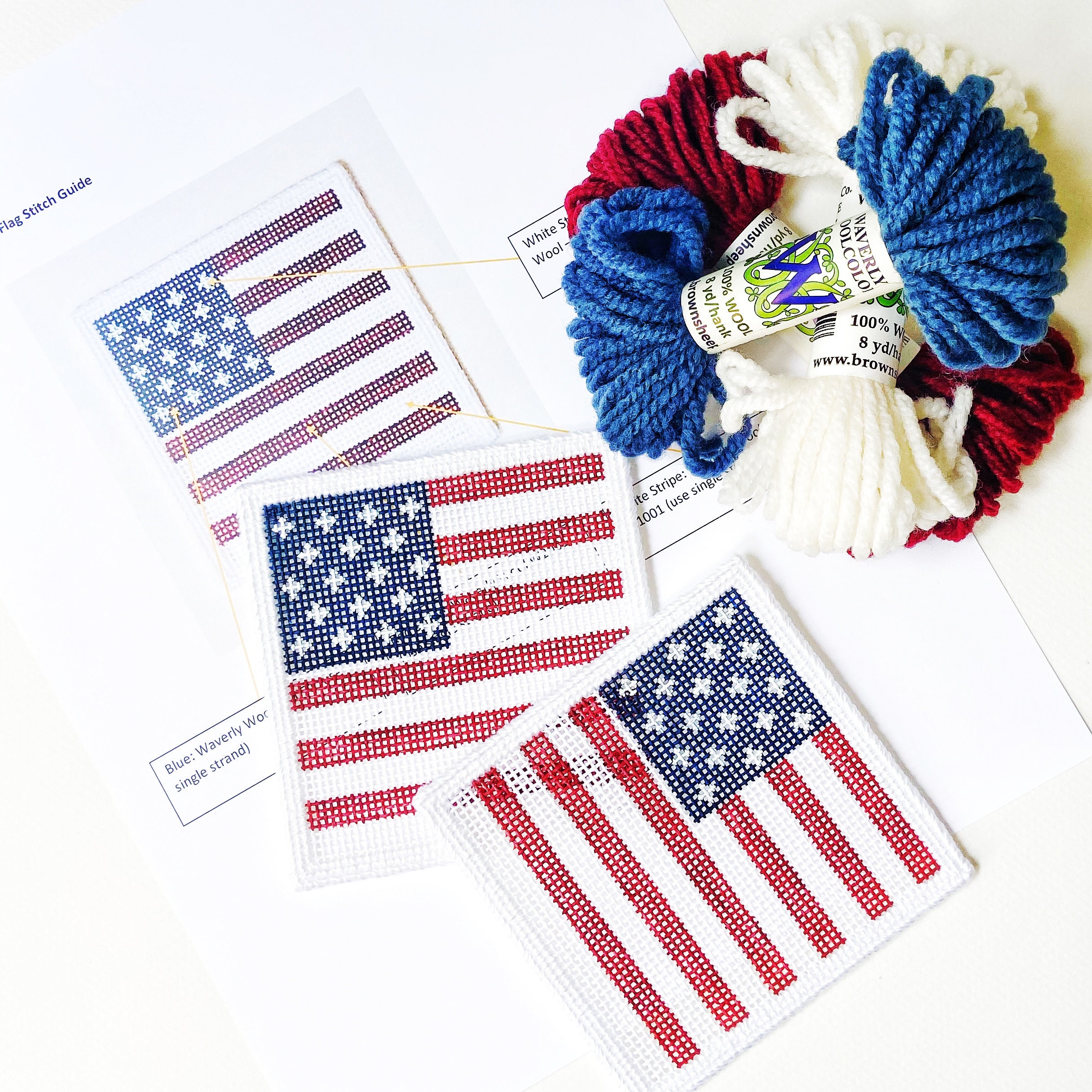 American Flag Needlepoint Coaster Kit 2 Canvases With Threads Etsy
