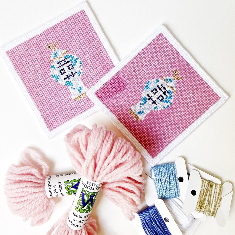 Ginger Jar Needlepoint Coaster Kit 2 Canvases With Threads & Etsy