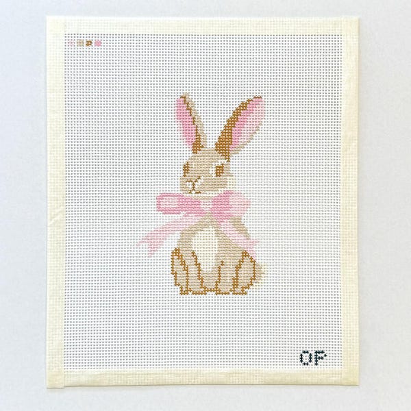 Easter Bunny with Bow Needlepoint Canvas - 13 Canvas, Hand painted