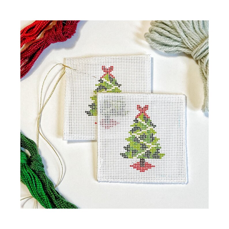Christmas Tree needlepoint coaster kit 2 canvases with | Etsy
