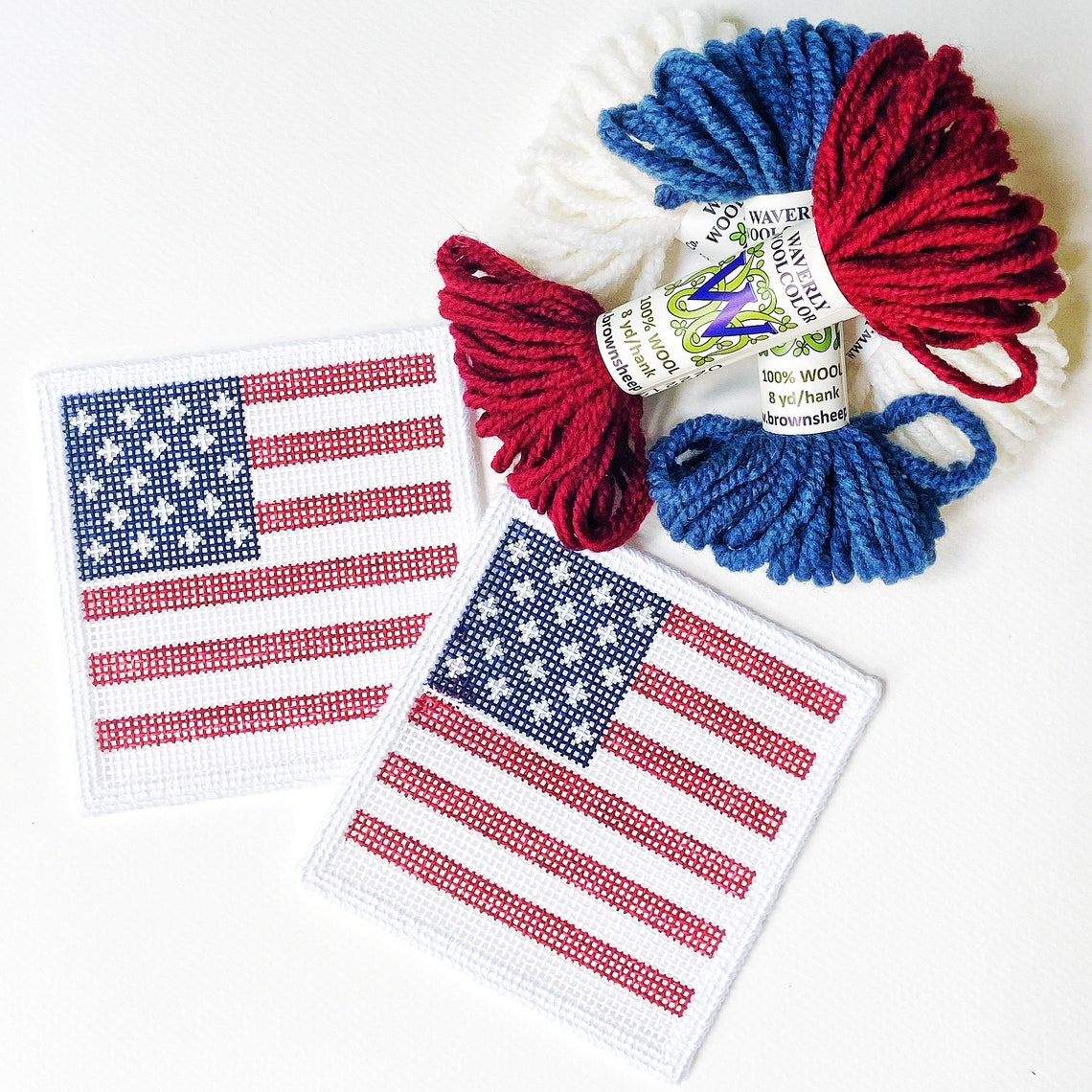 American Flag Needlepoint Coaster Kit 2 Canvases With Threads Etsy