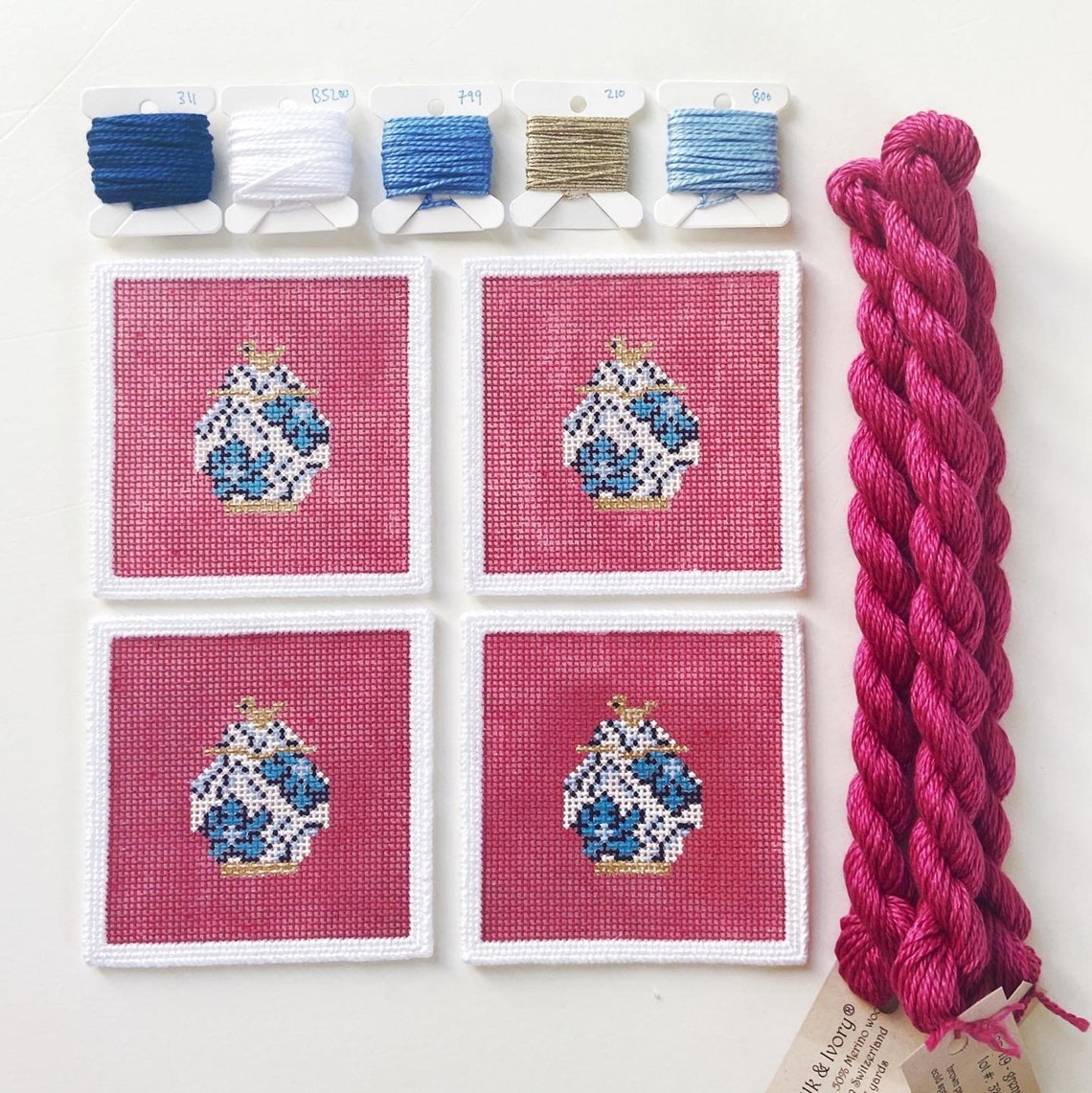 Ginger Jar Needlepoint Coaster Kit 2 Canvases With Threads & Etsy