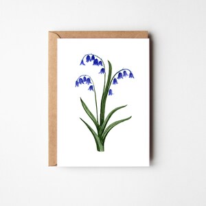 Jacinthes bleues, carte de tous les jours, illustration à l'aquarelle, carte de fleurs bleues, carte de remerciement, fleurs sauvages britanniques, carte de fleurs personnalisée