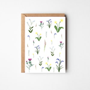 Prairie de fleurs sauvages, fleurs mélangées, carte de tous les jours, aquarelle illustrée, merci, fleurs sauvages écossaises, art botanique, carte personnalisée.