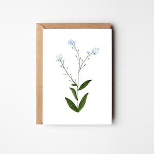 Ne m'oubliez pas, carte de fleurs bleues, aquarelle, carte de remerciement, fleurs sauvages écossaises, carte de fleurs, souvenir, personnalisée