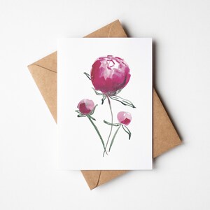 Roze pioenroos | Inkttekening | Bedankkaart | Claire Cain | Bloemsierkunst | Gepersonaliseerde bloemenkaart