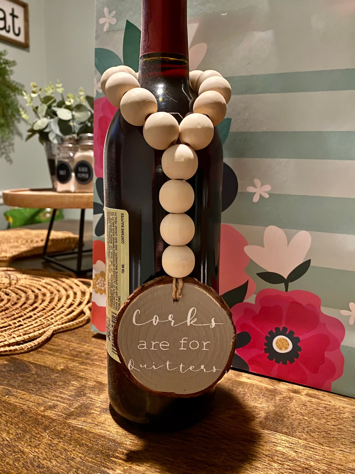 Wine Bottle Wood Bead Garland Tag Farmhouse Wine Decor Etsy
