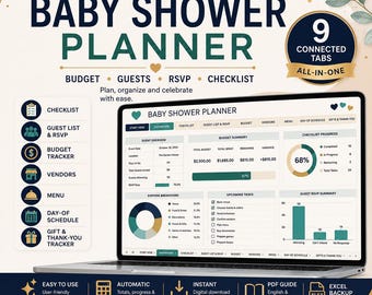 Baby Shower Planner Google Sheets – Budget, Guest List, RSVP & Checklist Spreadsheet