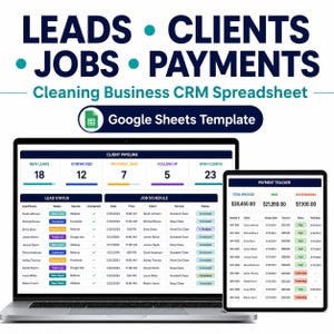 CRM-Tabelle für Reinigungsunternehmen | Kunden-, Lead-, Auftrags- und Zahlungsverfolgung | Google Tabellen