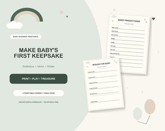Babyparty-Vorhersagekarten zum Ausdrucken, Tipps für Eltern, Wünsche fürs Baby, geschlechtsneutrale Babyparty-Aktivität