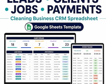 Cleaning Business CRM Spreadsheet | Client, Lead, Job & Payment Tracker | Google Sheets