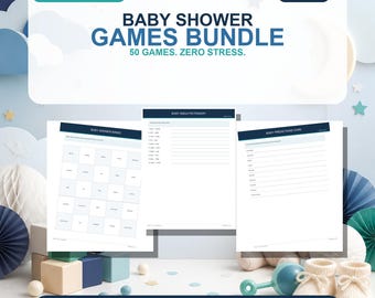 Baby Shower Games Printable Bundle, 50 Games, Baby Bingo, Trivia, Emoji, Prediction Cards, Instant Download