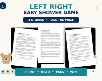 Links-Rechts-Babypartyspiel zum Ausdrucken, 3 Geschichten, Preisweitergabe-Spiel, geschlechtsneutrale Babyparty-Aktivität