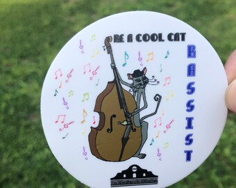 Cool Cat Bassist Sticker | Music Sticker | Bass Sticker