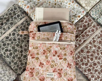 Quilted Book Sleeve with Zipper Book Protector Handmade Quilted Book Cover Padded Book Sleeve for Book Lover Gift for Readers IPad Sleeve