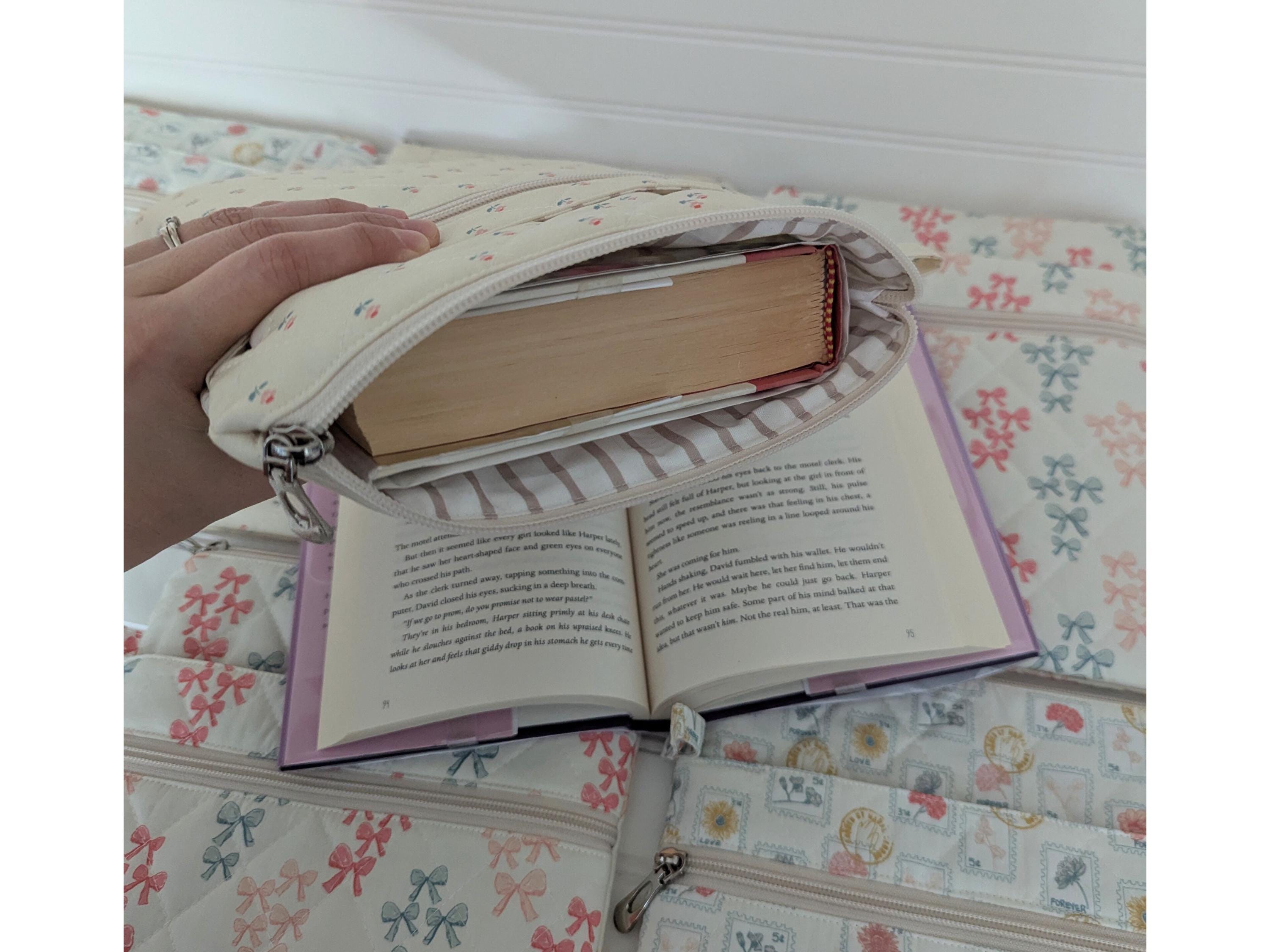 Quilted Book Sleeve With Zipper Book Protector Handmade Quilted Book ...