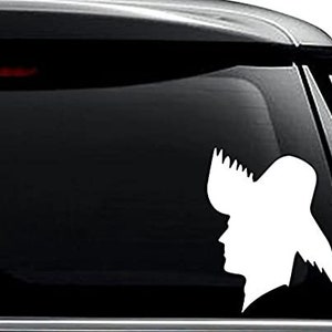 May include: White silhouette of a person wearing a large hat. The silhouette is on a black background.