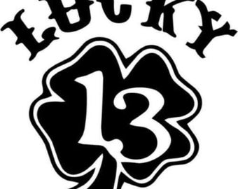 Lucky 13 Skull Decal Sticker CHOPPER BOBBER HOT RAT ROD Motorcycle Biker Trucker