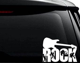 Rock Guitar Music Decal Sticker For Use On Laptop, Helmet, Car, Truck, Motorcycle, Windows, Bumper, Wall, and Decor