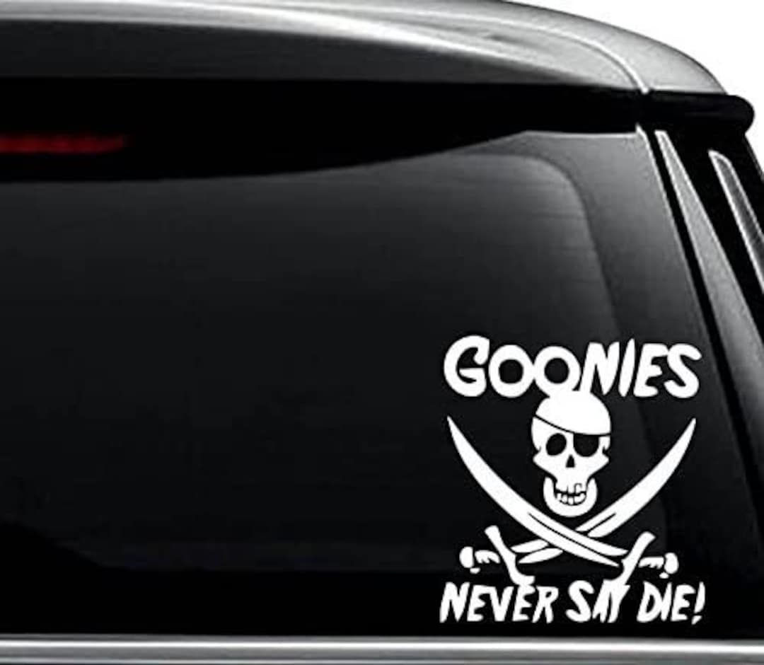 Goonies Never Say Die Skull And Crosbones Decal Vinyl Sticker Makarios LLC |Cars Trucks Walls Laptop MKR| White |5.5 X 5.25 In|MKR199 - Foto 4