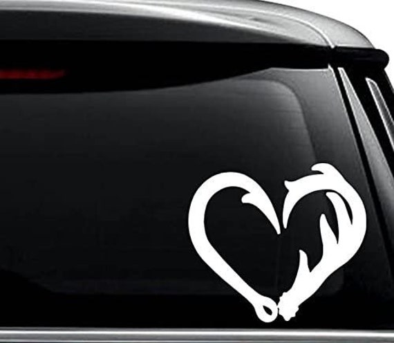 Hunting and Fishing Hook Antler Love Decal Sticker For Use On Laptop,  Helmet, Car, Truck, Motorcycle, Windows, Bumper, Wall, and Decor