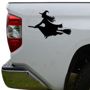 Witch Flying Broomstick Halloween Cat Die Cut Vinyl Decal Sticker For Car Truck Motorcycle Window Bumper Wall Home Office Decor