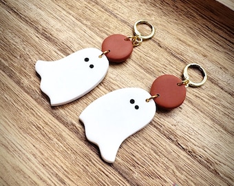 Ghost Dangle Polymer Clay Earring/Halloween Ghost Dangle Earring/Fall Clay Earrings/White Ghost Clay Earring/Large Halloween Earring