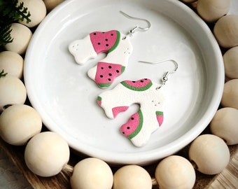 Delilah | Abstract Watermelon Arch Earrings / Summer Watermelon Wavy Arches / Fruit Polymer Clay Earrings