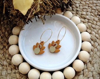 Thanksgiving Turkey Clay Earring/Polymer Clay Turkey Earring/Thanksgiving Fall Dangle Hoop Earring/Polymer Clay Turkey Earring