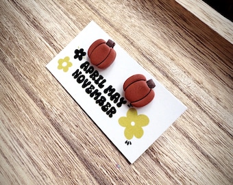 Pumpkin Stud Fall Earring | Fall Pumpkin Earring | Pumpkin Patch Clay Earring | Polymer Clay Fall Earring | Orange Pumpkin Earring